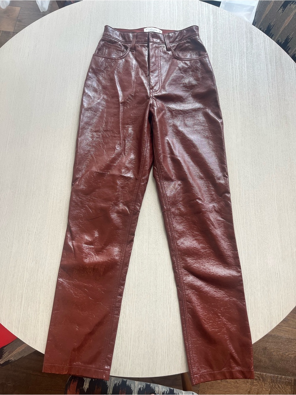 High-Rise Faux Leather Pants - Brown
